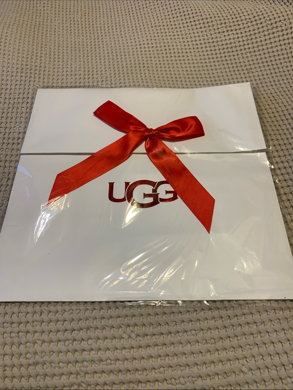 UGG White Gift Bag with Red Ribbon